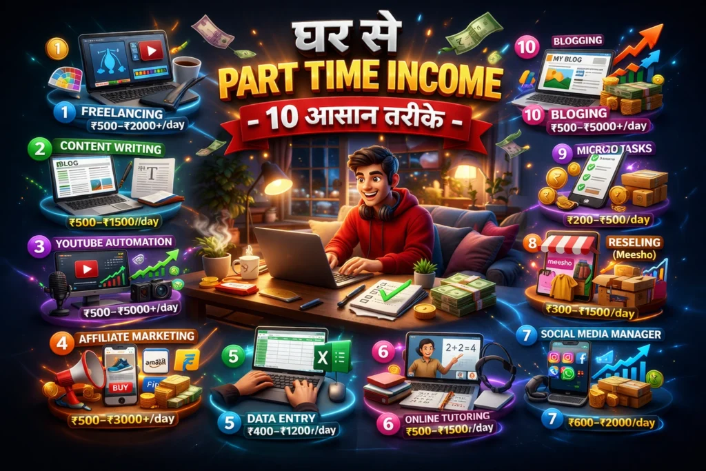 Part-Time में घर बैठे ₹500–₹2000/Day Income